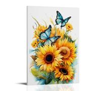 DEBAOKA Butterfly Sunflower Wall Decorations for Bedroom Watercolor Flower Animal Canvas Wall Art for Living Room Painting Stretched And Framed Ready to Hang Home Decor