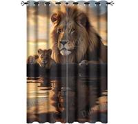 DEBAOKA Coastal Lion Grommet Curtains for Bedroom And Living Room Darkening Vintage Sunset Animal Nature 2 Panels Set Window Drapes Thermal Insulated Blackout Curtains