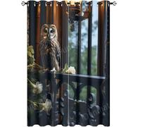 DEBAOKA Colorful Floral Owl Blackout Grommet Window Curtains White Flower Standing Animal Thermal Insulated Room Darkening Curtains for Bedroom And Living Room(42x45in)