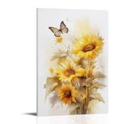 DEBAOKA Colourful Sunflowers Bedroom Decor Wall Art Abstract Floral Nature Butterflies Canvas Print Poster Framed Painting Artwork for Living Room Office 12" Wx18 L(30x45cm)