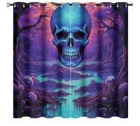 DEBAOKA Fantasy Skull Thermal Insulated Grommet Blackout Curtains Purple Woods Moon Gothic Skeleton Drapes for Bedroom Window Living Room Darkning Curtains 84x84in