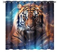 DEBAOKA Fantasy Tiger Blackout Curtains for Bedroom Beautiful Space Galaxy Nature Animals Thermal Insulated Grommet Window Drapes Room Darkening Curtains for Living Room 2 Panels