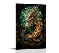 DEBAOKA Gorgeous Dragon Wall Art Canvas Print Colorful Cool White Animal Framed Poster Artwork for Bedroom Living Room Office 08" Wx12 L(20x30cm)