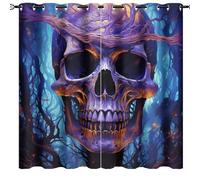 DEBAOKA Gothic Skull Blackout Curtains Set of 2 Panels Horror Skeleton Mystic Woods Grommet Top Window Drapes Room Darkning Thermal Insulated Curtains for Bedroom