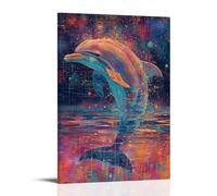 DEBAOKA Modern Watercolor Dolphin Wall Art Canvas Print Rustic Nature Animal Framed Poster Artwork for Bedroom Living Room Office 12" Wx18 L(30x45cm)