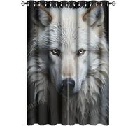 DEBAOKA Modern Wolf Blackout Grommet Window Curtains White Mystery Animal Thermal Insulated Room Darkening Curtains for Bedroom And Living Room(42x45in)