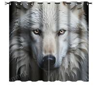 DEBAOKA Modern Wolf Grommet Curtains for Bedroom And Living Room Darkening White Mystery Animal 2 Panels Set Window Drapes Thermal Insulated Blackout Curtains