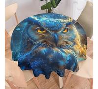 DEBAOKA Mystery Owl Round Tablecloth, Colorful Animal Night Bird Reusable Circle Table Cloths Heat Stain Resistant Table Cover for Dining Kitchen Indoor Outdoor Party Decoration 50"