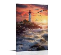 DEBAOKA Nautical Lighthouse Wall Art Canvas Print Sunset Ocean Coastal Framed Poster Artwork for Bedroom Living Room Office 16" Wx24 L(40x60cm)