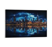 DEBAOKA Night City Canvas Wall Art, Stretched And Framed - 60x90cm