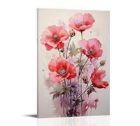 DEBAOKA Poppy Bouquet Wall Decorations for Bedroom Watercolor Beautiful Flowers Canvas Wall Art for Living Room Painting Stretched And Framed Ready to Hang Home Decor