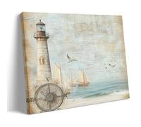 DEBAOKA Rustic Lighthouse Wall Art for Living Room Graffiti Ocean Retro Birds Sailboat Paintings on Canvas Wall Art Print Poster for Home Wall Decor Framed Artwork 12x18inch(30x45cm)