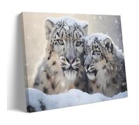 DEBAOKA Rustic Snow Leopard Canvas Wall Art Prints Modern Animal Winter Snow Scene Painting Art Poster Framed Artwork for Home Bedroom Living Room Office Wall Decor