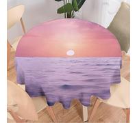DEBAOKA Simple Ocean Round Tablecloth, Purple Sunset Ocean Landscape Modern Reusable Circle Table Cloths Heat Stain Resistant Table Cover for Dining Kitchen Indoor Outdoor Party Decoration 50"