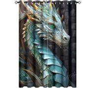DEBAOKA Traditional Dragon Blackout Grommet Window Curtains Fantasy Animal Green Gold Abstract Thermal Insulated Room Darkening Curtains for Bedroom And Living Room(42x45in)