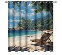 DEBAOKA Tropical Ocean View Blackout Curtains for Bedroom Woods Beach Chair Scenery Thermal Insulated Grommet Window Drapes Room Darkening Curtains for Living Room 2 Panels