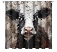 DEBAOKA Vintage Cow Thermal Insulated Grommet Blackout Curtains Black White Rustic Animal Drapes for Bedroom Window Living Room Darkning Curtains 63x63in