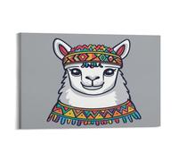 DEBAOKA Vintage Cute Alpaca Canvas Wall Art, Stretched And Framed - 60x90cm | Abstract Animal Patterns Picture Canvas Print, Ready to Hang Artwork Wall Decor for Living Room, Bedroom, Office