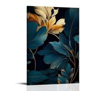 DEBAOKA Vintage Leaf Canvas Wall Art Prints Gold Navy Blue Plant Rustic Painting Art Poster Framed Artwork for Home Bedroom Living Room Office Wall Decor