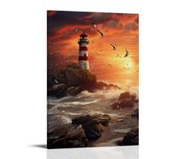 DEBAOKA Vintage Lighthouse Wall Art for Living Room Natural Waves Sea Birds Landscape Paintings on Canvas Wall Art Poster for Home Decorations Wall Decor