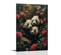 DEBAOKA Vintage Panda Bedroom Decor Wall Art Colourful Flower Rustic Animal Canvas Print Poster Framed Painting Artwork for Living Room Office 16" Wx24 L(40x60cm)