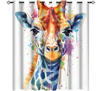 DEBAOKA Watercolor Cute Giraffe Blackout Curtains Set of 2 Panels Cartoon Simple Animal Grommet Top Window Drapes Room Darkning Thermal Insulated Curtains for Bedroom