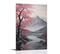 DEBAOKA Watercolor Mountain Canvas Wall Art Prints Modern Pink Flower Nature River Painting Art Poster Framed Artwork for Home Bedroom Living Room Office Wall Decor
