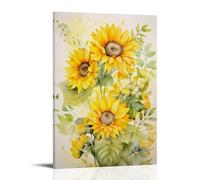 DEBAOKA Watercolor Sunflower Canvas Wall Art Prints Modern Beautiful Yellow Flower Painting Art Poster Framed Artwork for Home Bedroom Living Room Office Wall Decor