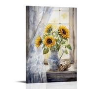 DEBAOKA Watercolor Sunflowers Canvas Wall Art Prints Vintage Beautiful Flowers Painting Art Poster Framed Artwork for Home Bedroom Living Room Office Wall Decor