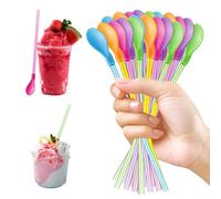 Debbery 20 Pcs Slush Straws, Reusable Colored Straw Spoon 2 in 1, Detachable, Plastic Milkshake Straws with Spoon Tip for Smoothies, Milkshakes, Coffee, Juice, and Hot Drink
