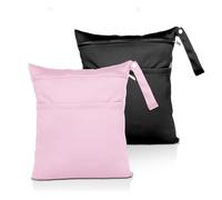 Debbery 2Pcs Wet Bags, Waterproof Reusable Wet Dry Bags for Swimming with Double Zipper Pockets, Washable Cloth Diaper Bag, for Baby Swim Nappy, Travel, Beach, Pool, Gym, Yoga, Dirty Clothes