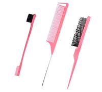 Debbery 3 Pcs Slick Back Hair Brush, with Edges, Back Combing Brushes, Hair Gel Brushes, Rat Tail Comb Double Sided Edge Brush, for Women Smoothing Hair (Pink)