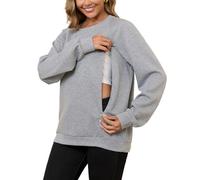 DEBELLY Nursing Friendly Sweatshirt for Breastfeeding Women Dual Zippers Top Long Sleeve Crew Neck Casual Everyday Wear, Dark Grey, Large