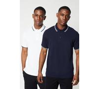 Debenhams 2 Pk Pure Cotton Tipped Polo Shirts White/navy multi