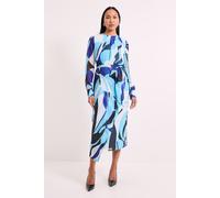 Debenhams Abstract Belted Workwear Midi Dress In Blue blue 18