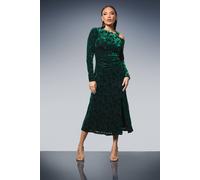 Debenhams Asymmetric Neck Velvet Devore Midi Dress In Green green