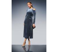 Debenhams Asymmetric Neck Velvet Midi Dress In Silver silver