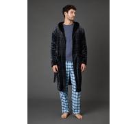 Debenhams Black Check Bonded Fleece Lined Hooded Dressing Gown black L