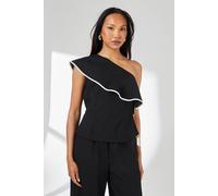 Debenhams Black Contrast Detail One Shoulder Frill Linen Top black 16