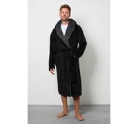 Debenhams Black Contrast Sherpa Hooded Dressing Gown black
