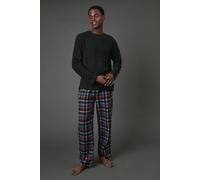 Debenhams Black Fleece Top With Check Pyjama Set black