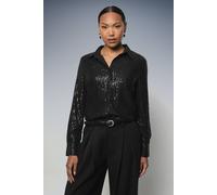 Debenhams Black Sequin Shirt With Contrast Collar black 10