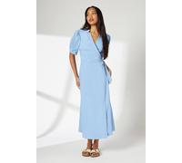 Debenhams Blue Linen Blend Wrap Dress blue 14