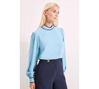 Debenhams Blue Piping Detail High Neck Blouson Sleeve Blouse blue 14