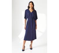 Debenhams Blue Pleat Waist Detail Crepe Midi Dress In Navy navy 14