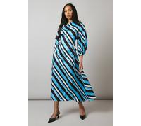 Debenhams Blue Printed Cowl Neck 3/4 Sleeve Midi Dress blue 12