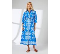 Blue Tile Print Tie Front Midi Shirt Dress Principles Blue 10