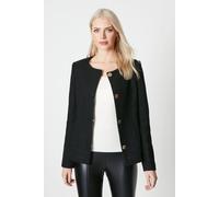 Principles Womens Jacket Black Boucle Longline Button Front Sophisticated