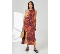 Debenhams Brown Tie Back Palm Print Volume Midi Dress brown 12