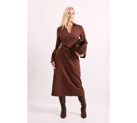 Debenhams Brown Wrap Buckle Detail Crepe Midi Dress brown 12